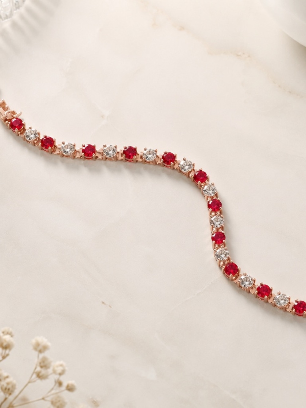 Rose Gold Bracelet with Ruby-Red and Clear Stones